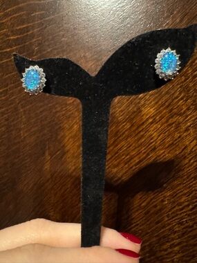 Blue Opal Halo Stud Earrings - Unbranded